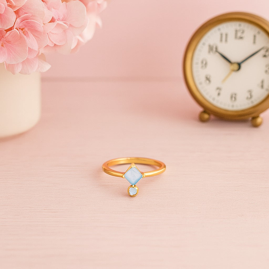 Moonstone Square Geometric Ring – Sterling Silver