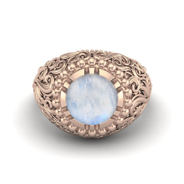 Natural Moonstone Engagement Ring Art Deco Filigree Wedding Ring 925 Sterling Silver Ring