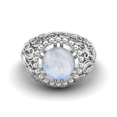 Natural Moonstone Engagement Ring Art Deco Filigree Wedding Ring 925 Sterling Silver Ring