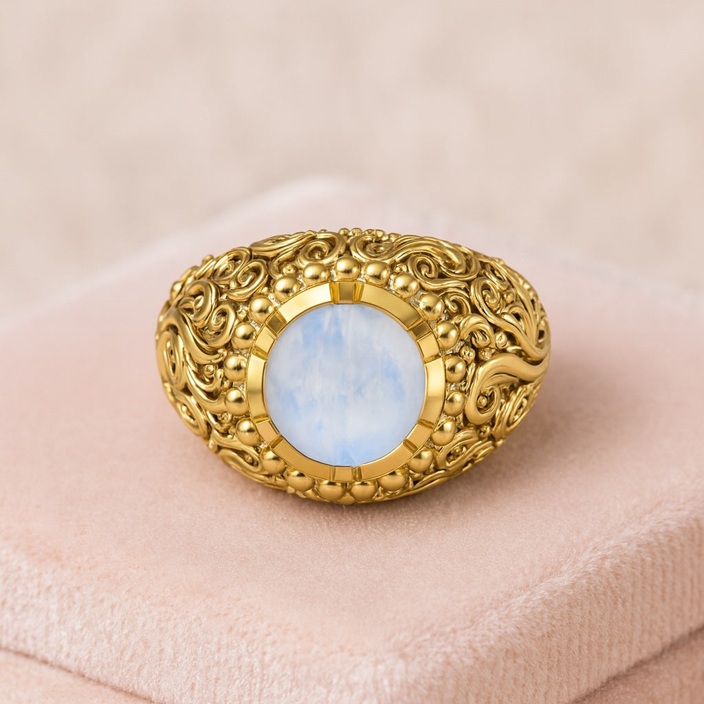 Moonstone Dome Design Cocktail Ring – Sterling Silver