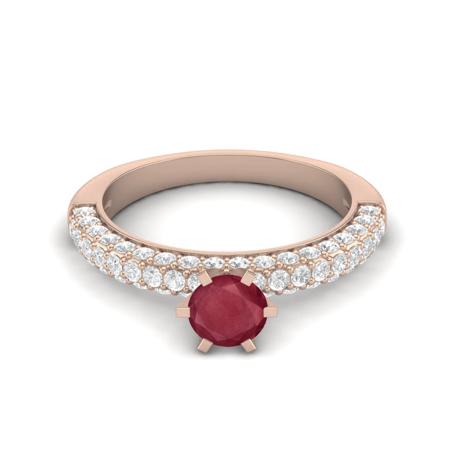 Ruby 0.50 Ct Round  Pavé Band Ring – 14k Yellow Gold