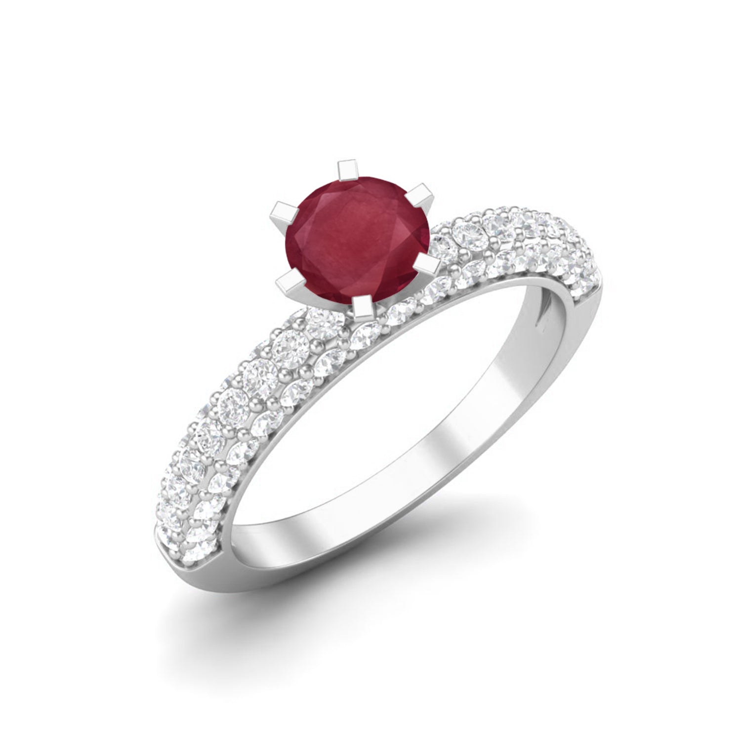 Ruby 0.50 Ct Round  Pavé Band Ring – 14k Yellow Gold