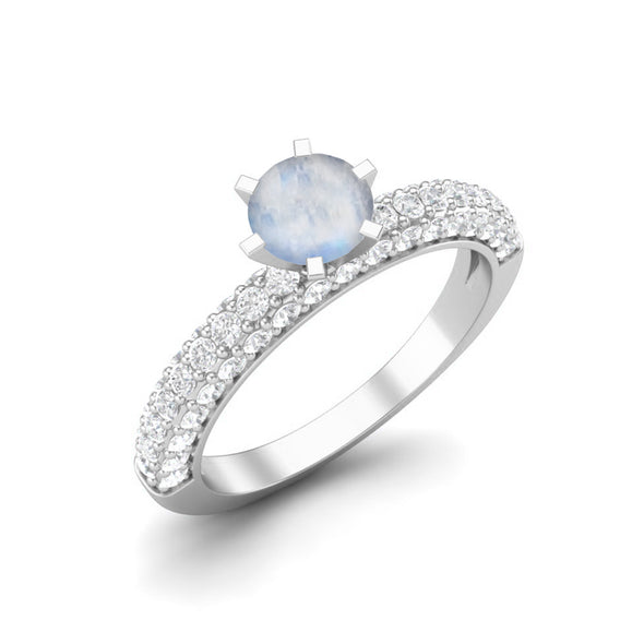 Round Shaped Moonstone Wedding Ring Art Deco Bridal Gift Ring 925 Sterling Silver Ring