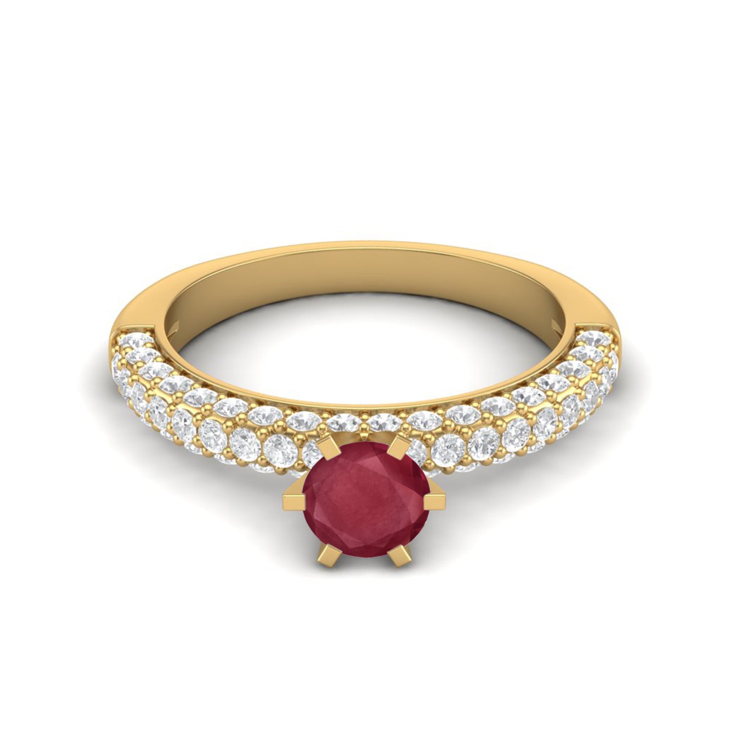 Ruby 0.50 Ct Round  Pavé Band Ring – 14k Yellow Gold