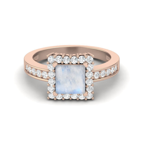 Square Cut Moonstone Solitaire Wedding Ring 925 Sterling Silver Engagement Ring