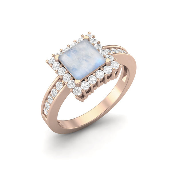 Square Cut Moonstone Solitaire Wedding Ring 925 Sterling Silver Engagement Ring