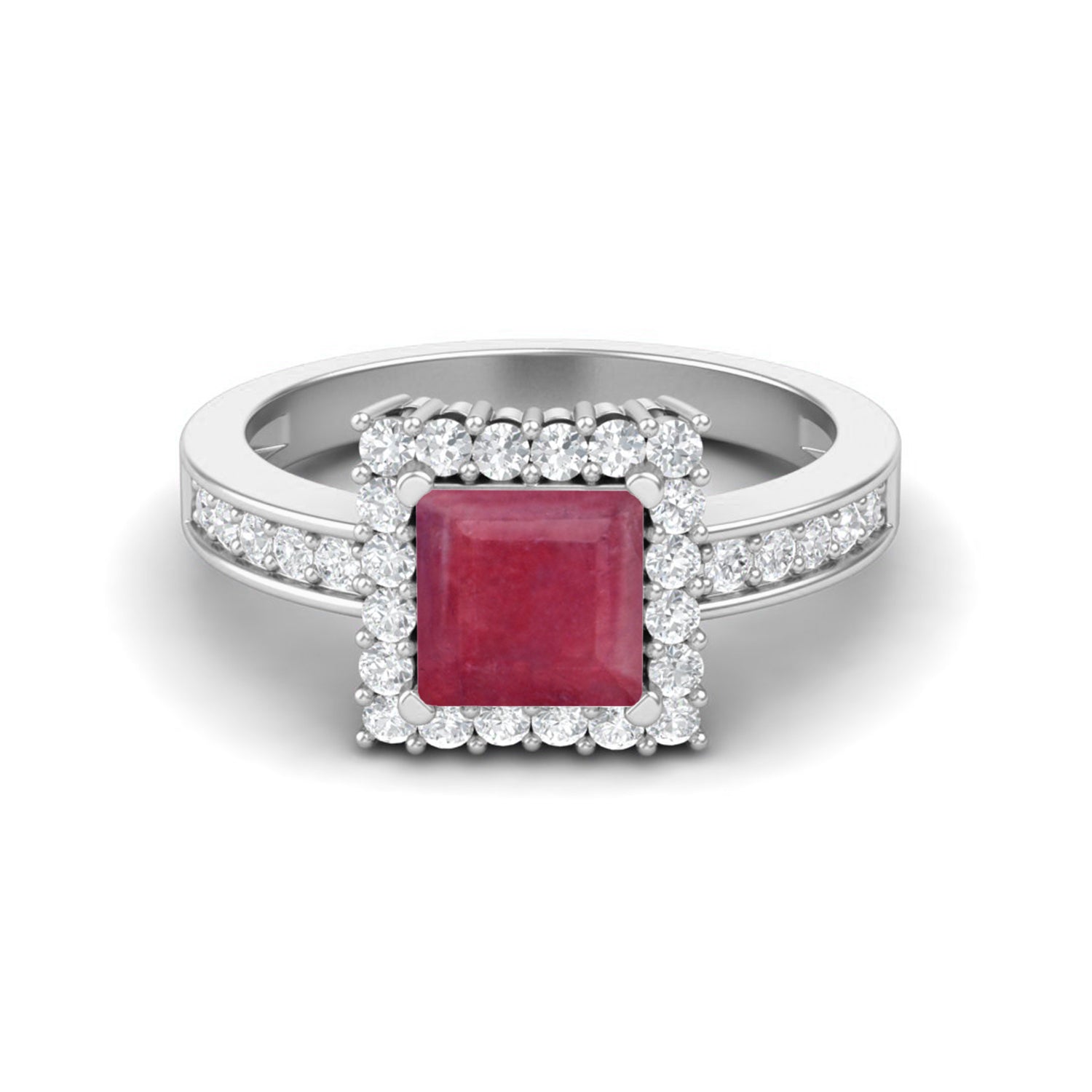 Ruby 1.30 Ct Square Halo Ring – 14k Yellow Gold