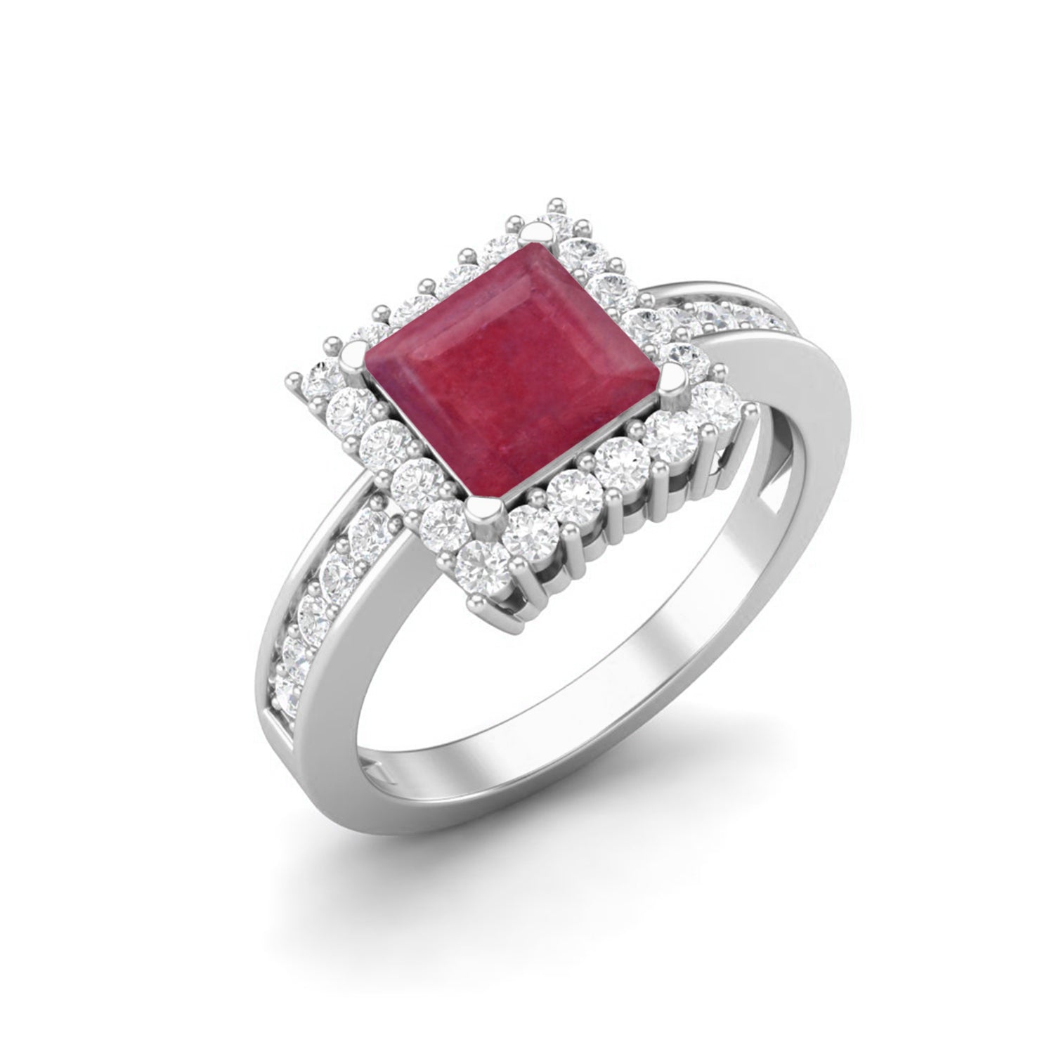Ruby 1.30 Ct Square Halo Ring – 14k Yellow Gold