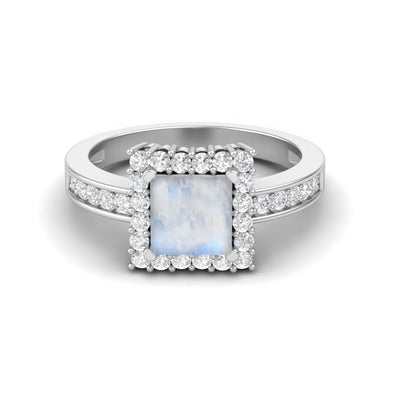 Square Cut Moonstone Solitaire Wedding Ring 925 Sterling Silver Engagement Ring