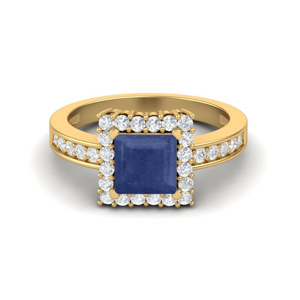 Square Shaped Blue Sapphire Gemstone Solitaire Ring 925 Sterling Silver Wedding Ring