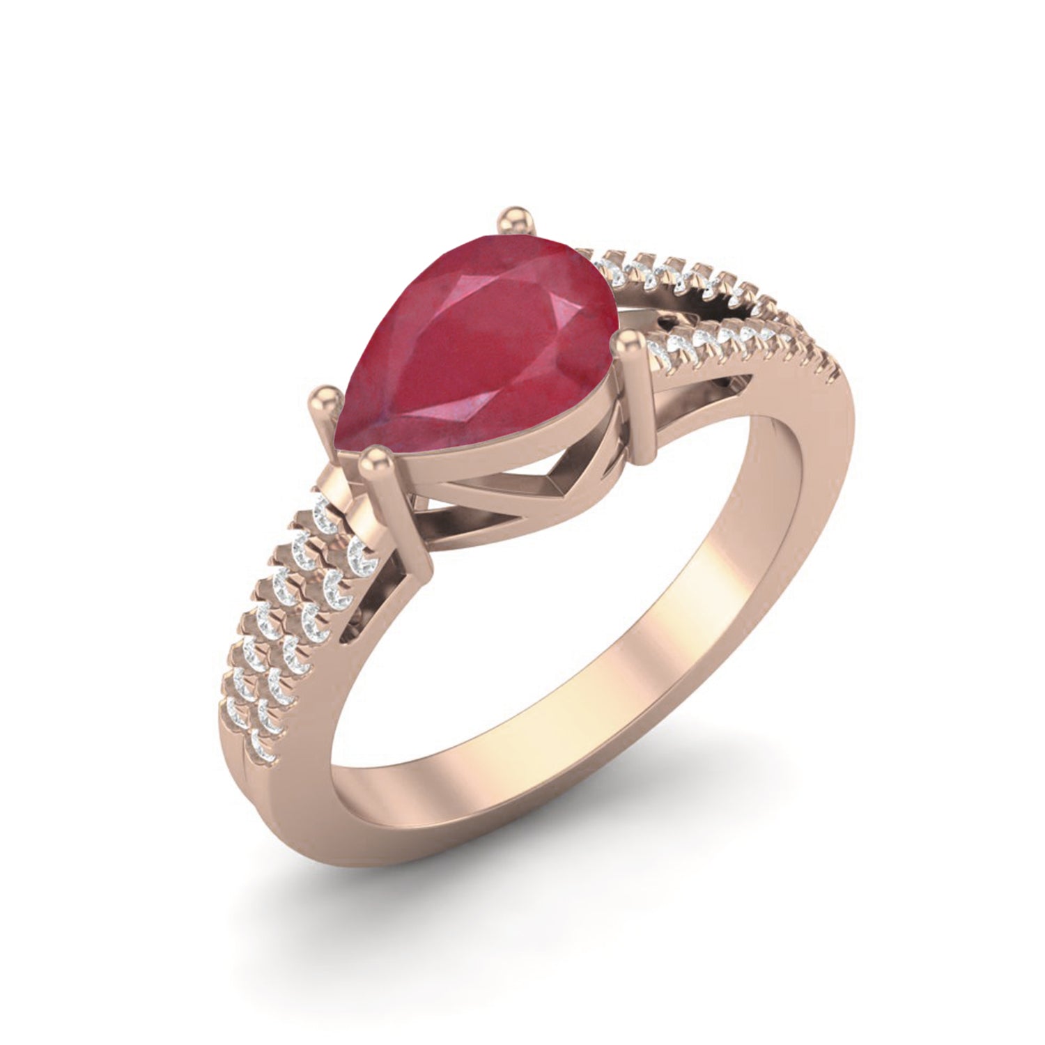 Ruby 2.00 Ct Pear Solitaire Split Shank Ring – 14k Yellow Gold