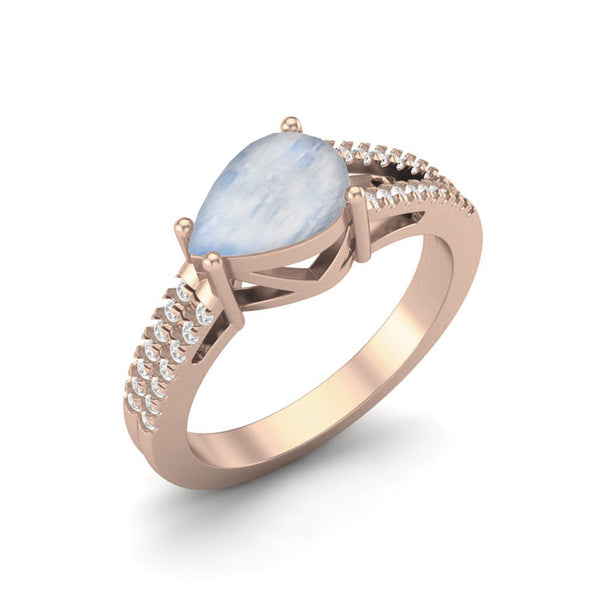 925 Sterling Silver Moonstone Gemstone Wedding Ring Pear Shaped Bridal Ring