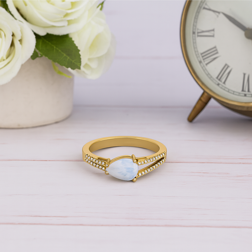 Moonstone Pear Solitaire Ring - Sterling Silver