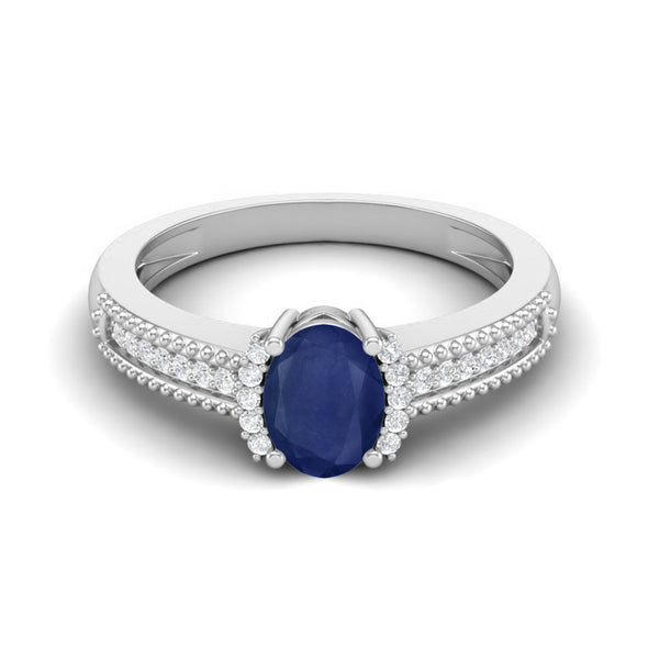 Oval Blue Sapphire Wedding Ring 925 Sterling Silver Halo Accent Engagement Ring