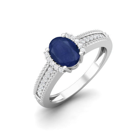 Oval Blue Sapphire Wedding Ring 925 Sterling Silver Halo Accent Engagement Ring
