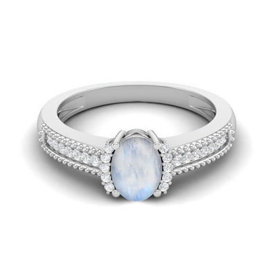 Natural Moonstone Gemstone Wedding Ring 925 Sterling Silver Halo Engagement Ring
