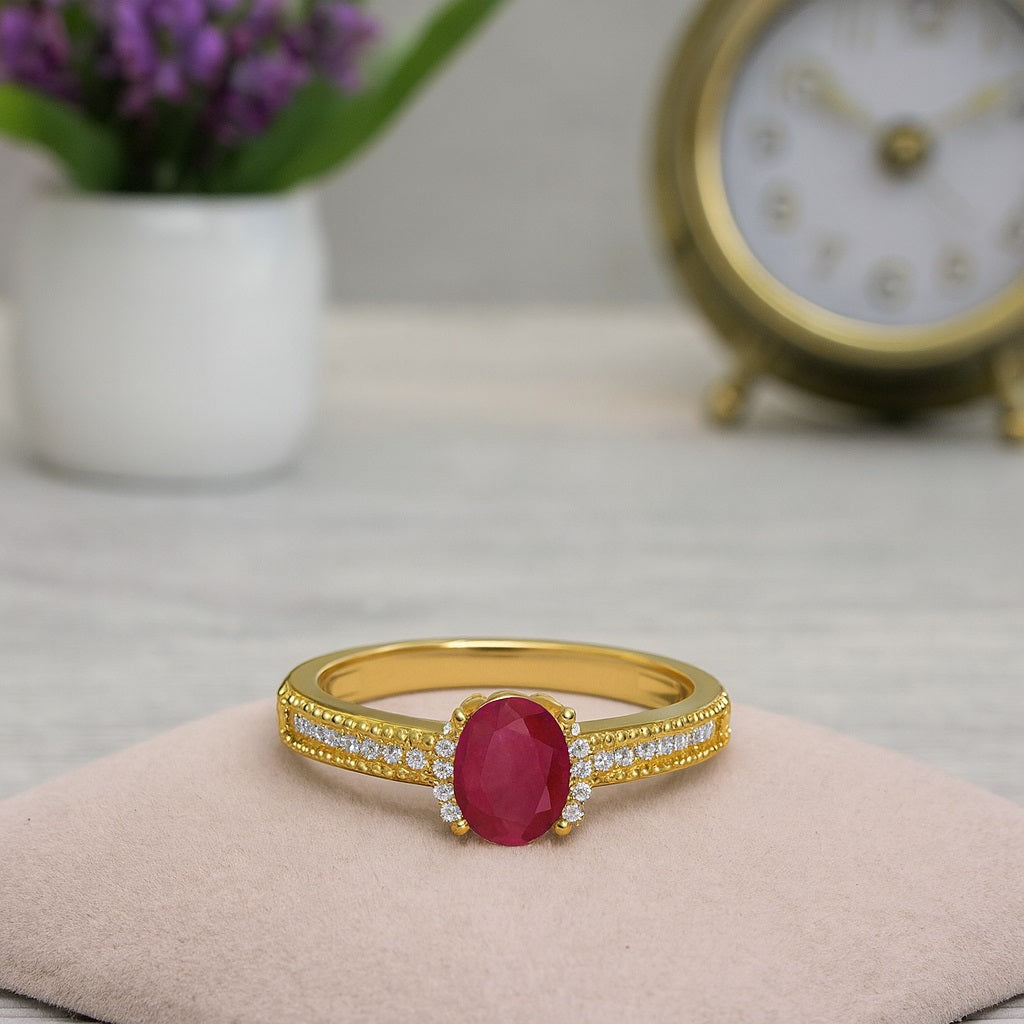 Ruby 1.00 Ct Oval Vintage Inspired Ring – 14k Yellow Gold