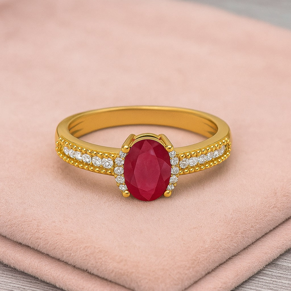 Ruby 1.00 Ct Oval Vintage Inspired Ring – 14k Yellow Gold