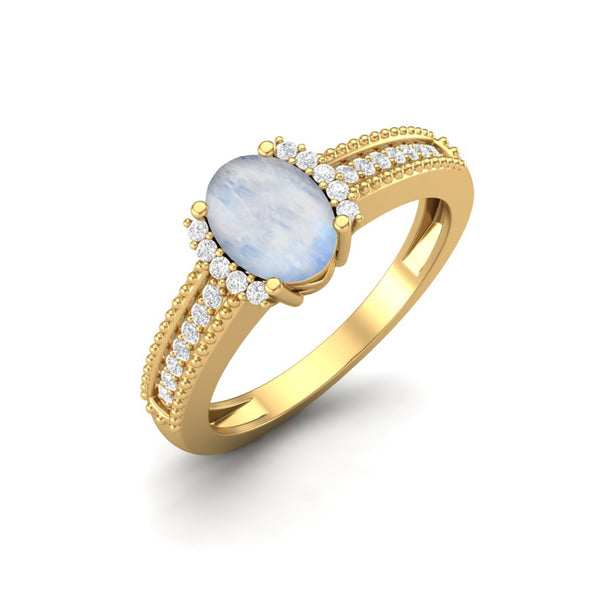 Natural Moonstone Gemstone Wedding Ring 925 Sterling Silver Halo Engagement Ring