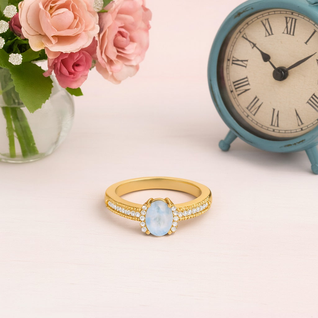 Moonstone Oval Solitaire Ring – Sterling Silver