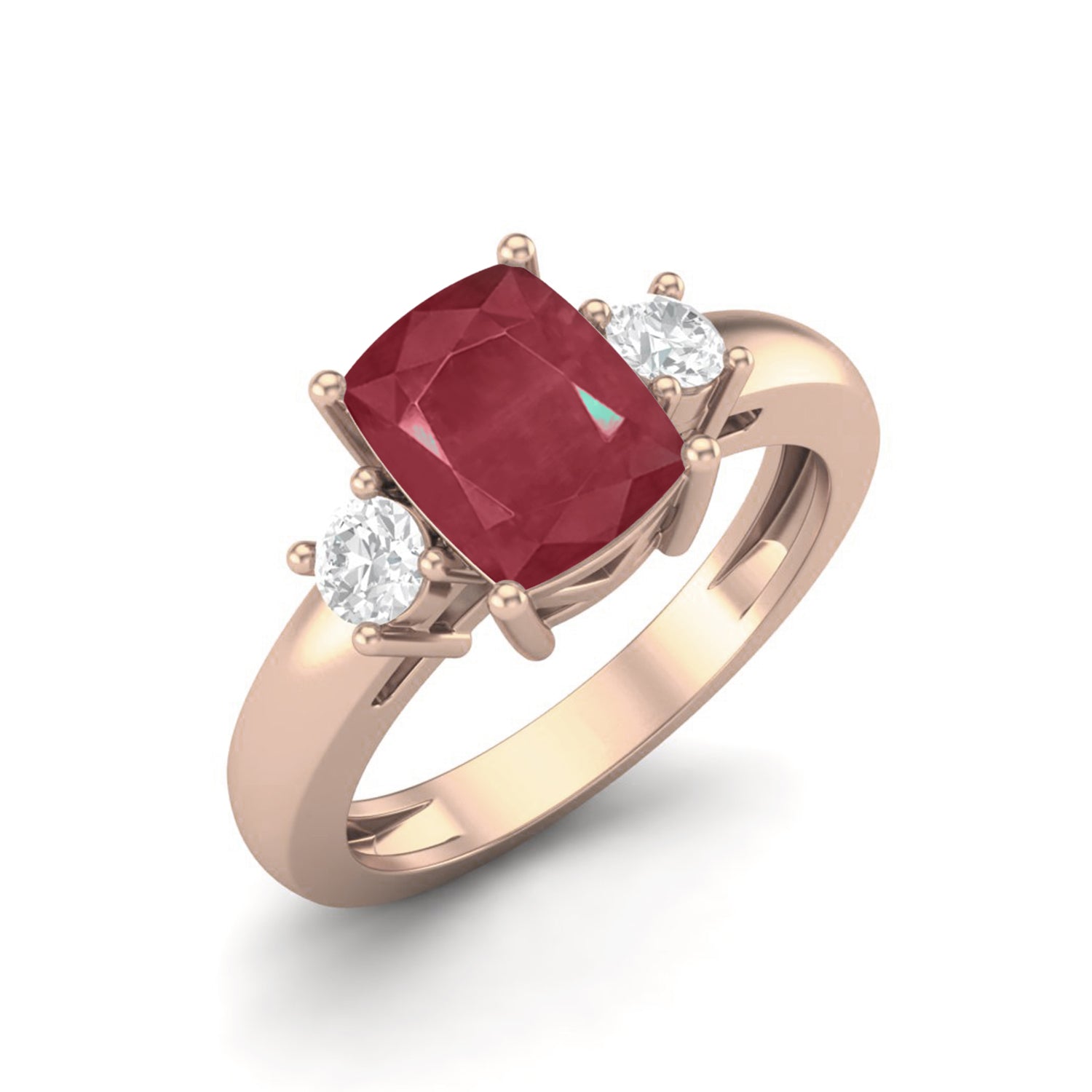 Ruby 1.50 Ct Cushion Cut Three Stone  Ring – 14k Yellow Gold