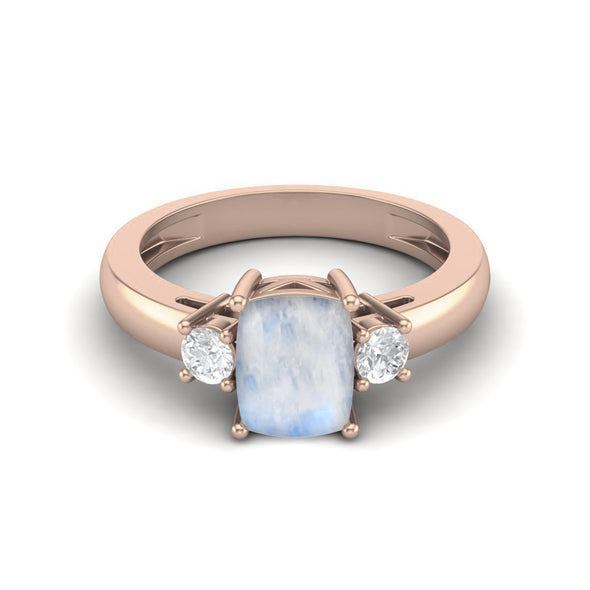 Cushion Shape Moonstone Wedding Ring Art Deco Dainty Engagement Ring in 925 Sterling Silver