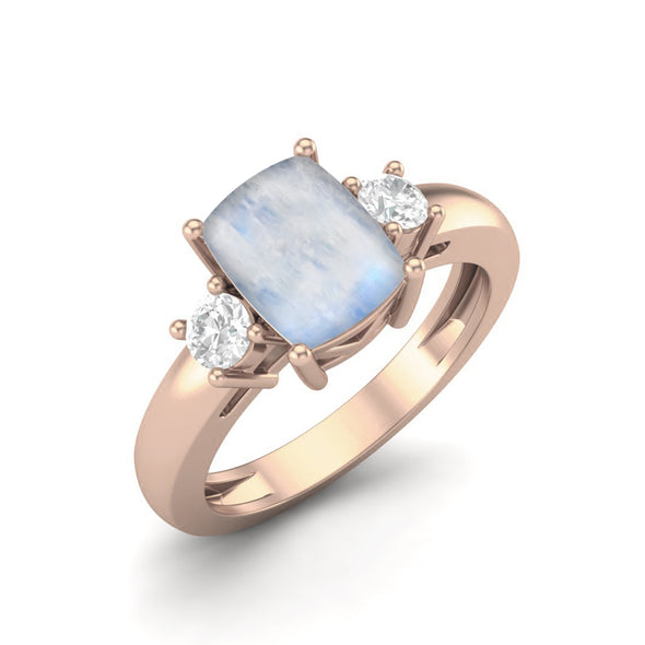 Cushion Shape Moonstone Wedding Ring Art Deco Dainty Engagement Ring in 925 Sterling Silver