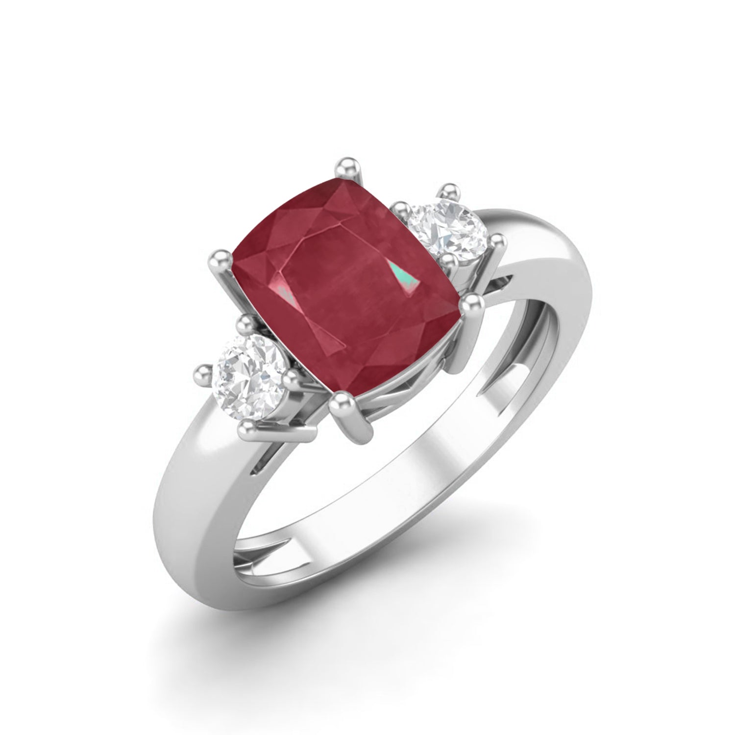 Ruby 1.50 Ct Cushion Cut Three Stone  Ring – 14k Yellow Gold