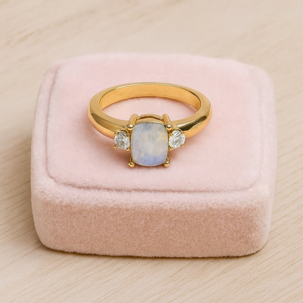 Moonstone Classic Three-Stone Design Ring - Sterling Silver