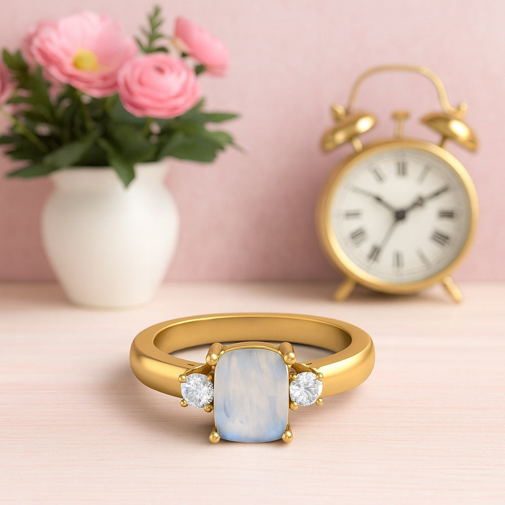 Moonstone Classic Three-Stone Design Ring - Sterling Silver