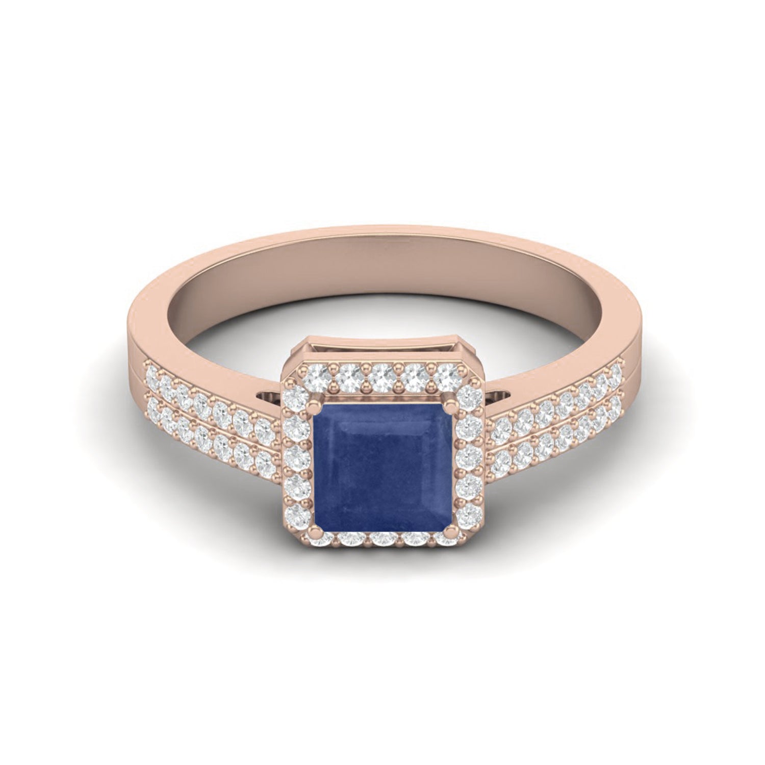 Blue Sapphire Double Row Halo Ring – Sterling Silver