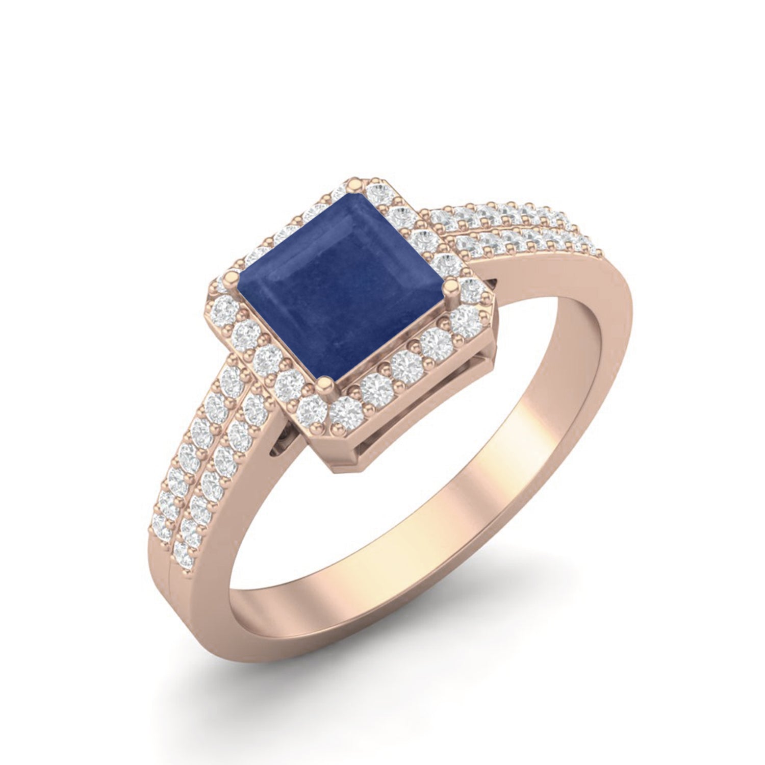 Blue Sapphire Double Row Halo Ring – Sterling Silver