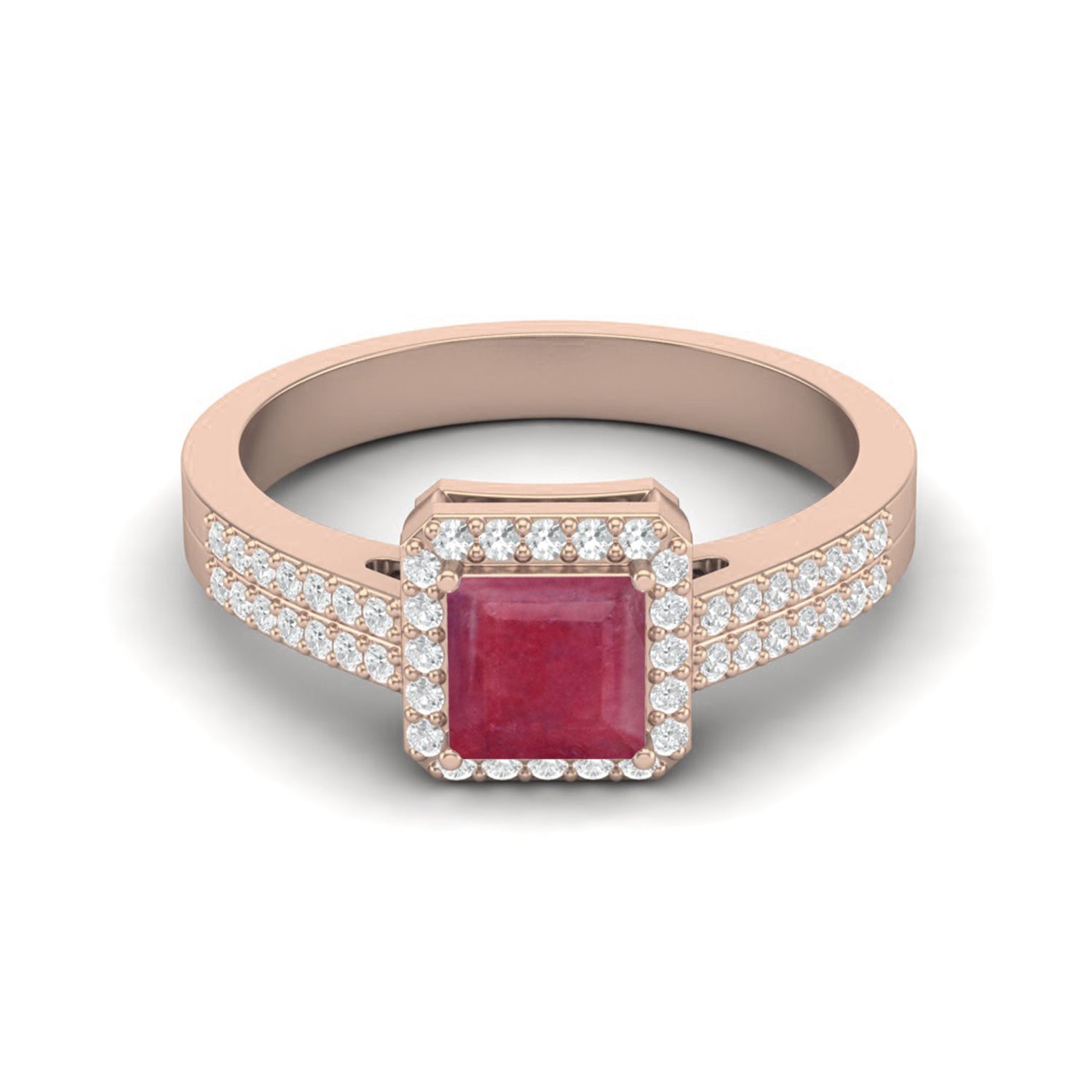 Ruby 1.30 Ct Square Solitaire with Accents Ring – 14K Yellow Gold