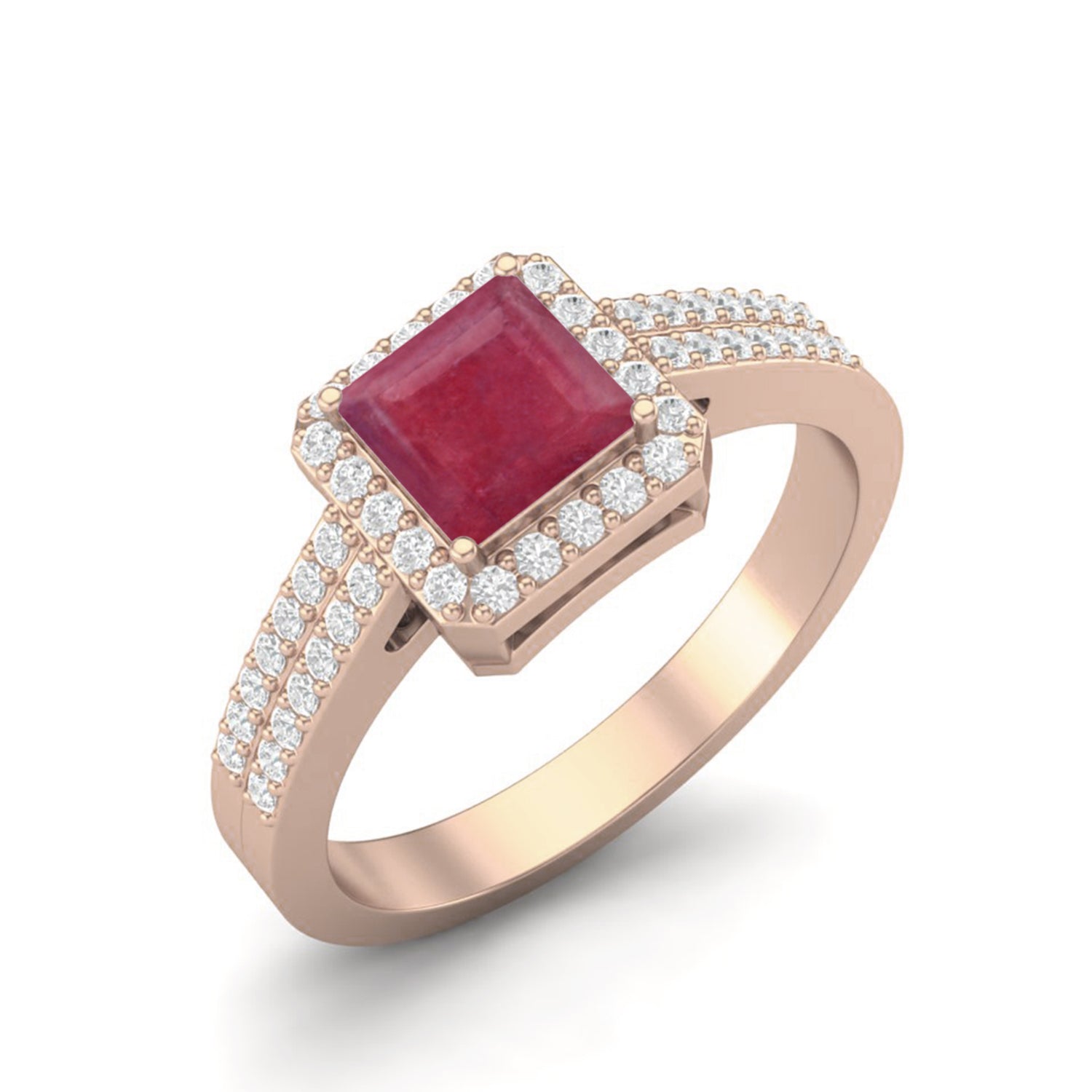 Ruby 1.30 Ct Square Solitaire with Accents Ring – 14K Yellow Gold
