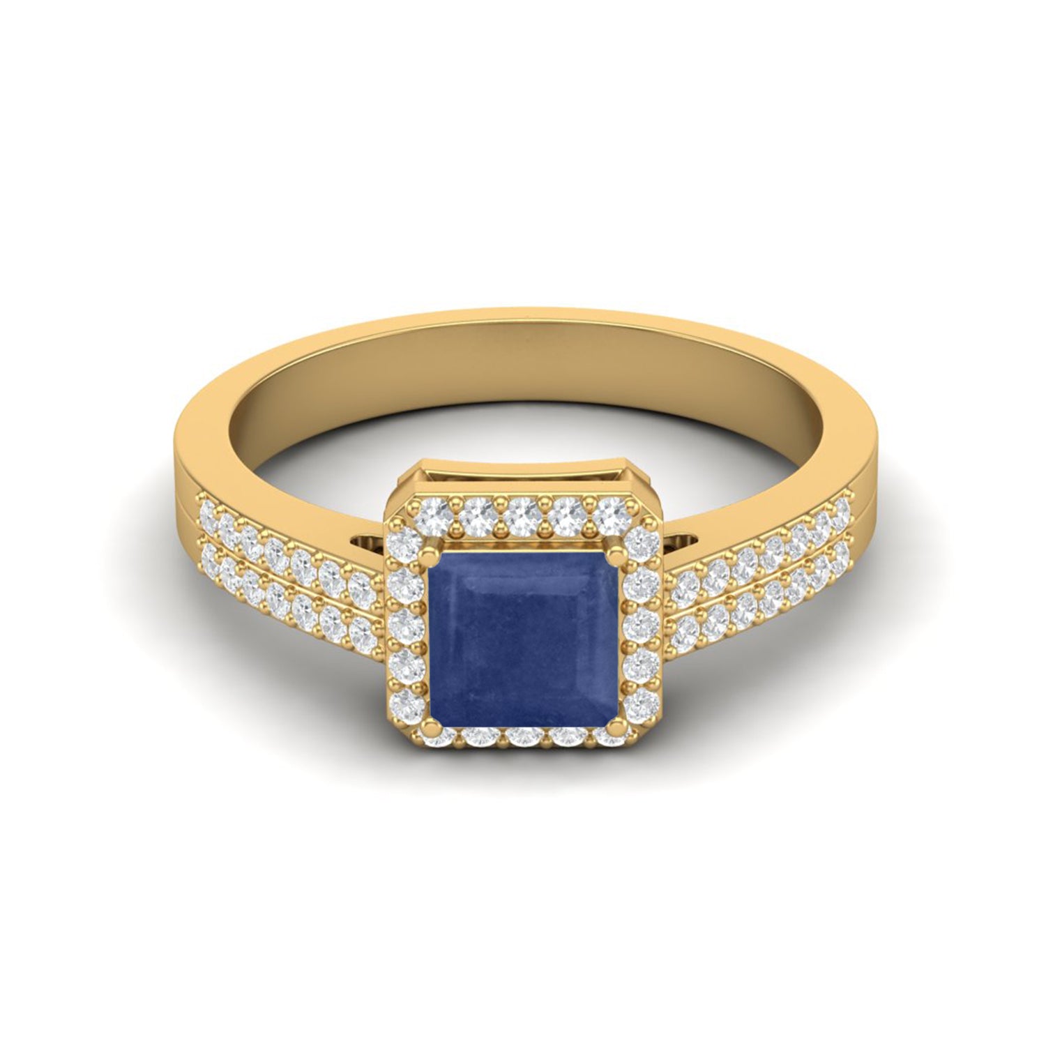 Blue Sapphire Double Row Halo Ring – Sterling Silver
