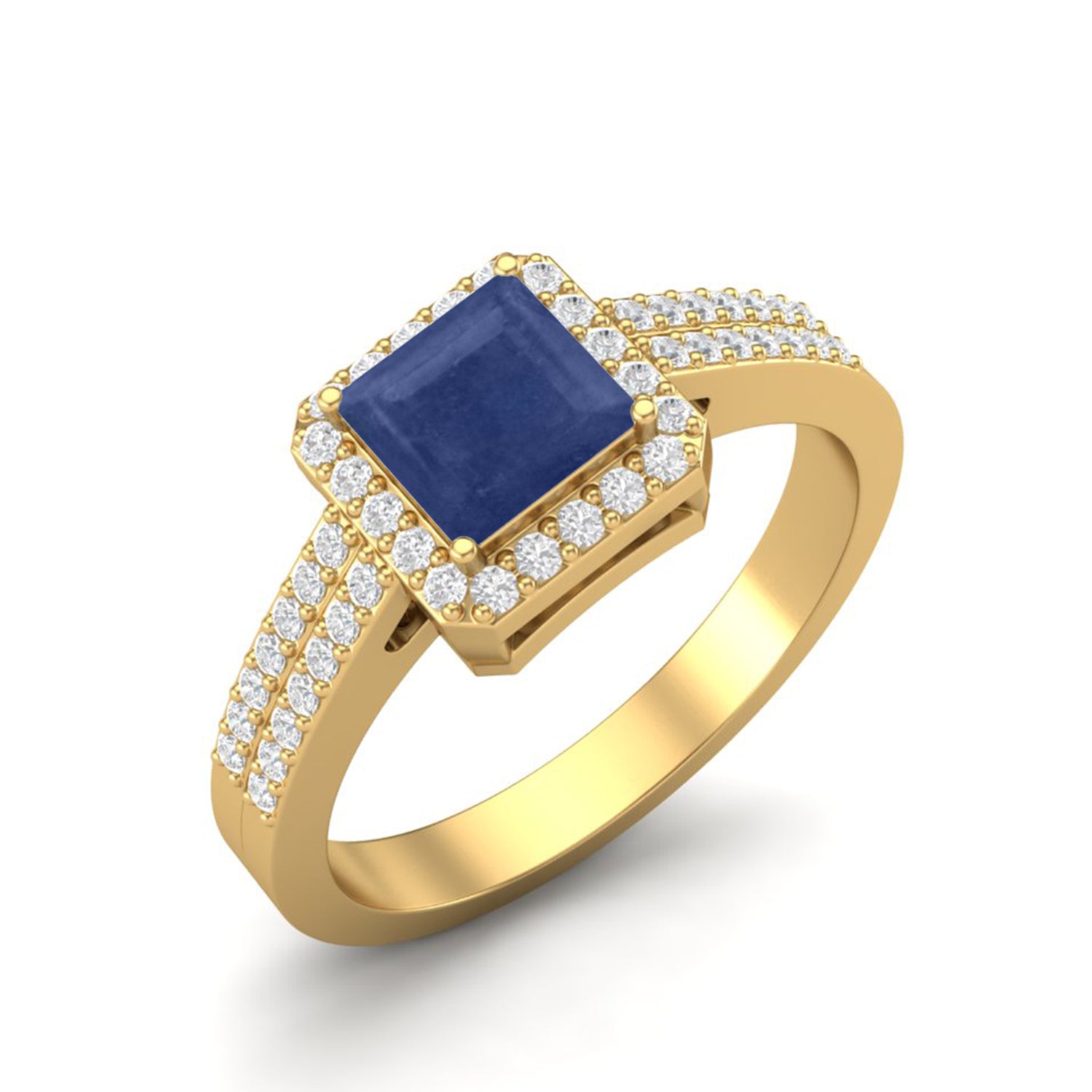 Blue Sapphire Double Row Halo Ring – Sterling Silver