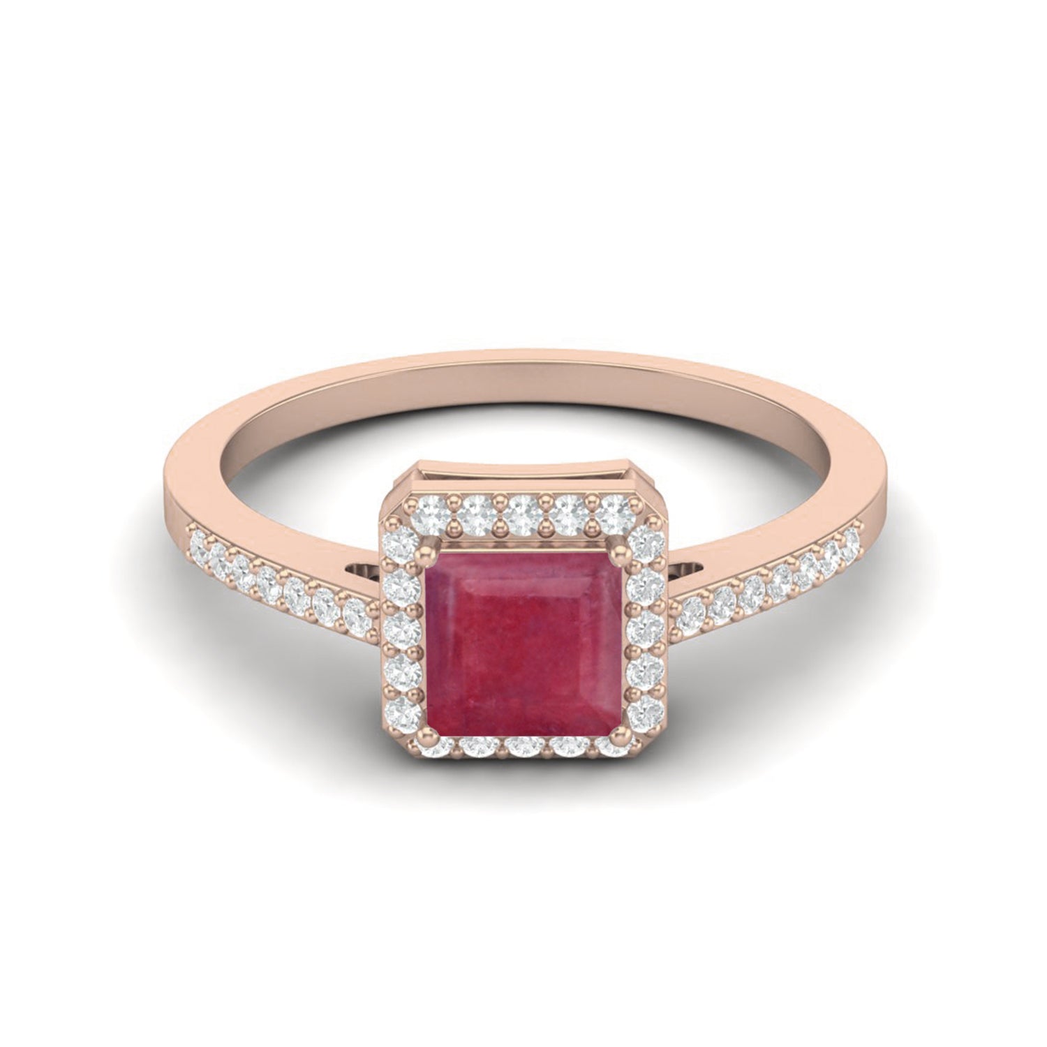 Ruby 1.30 Ct Square Solitaire with Accents Ring – 14K Yellow Gold