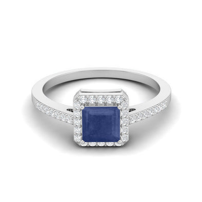 Natural Blue Sapphire Gemstone Halo Accent Wedding Ring 925 Sterling Silver Engagement Ring