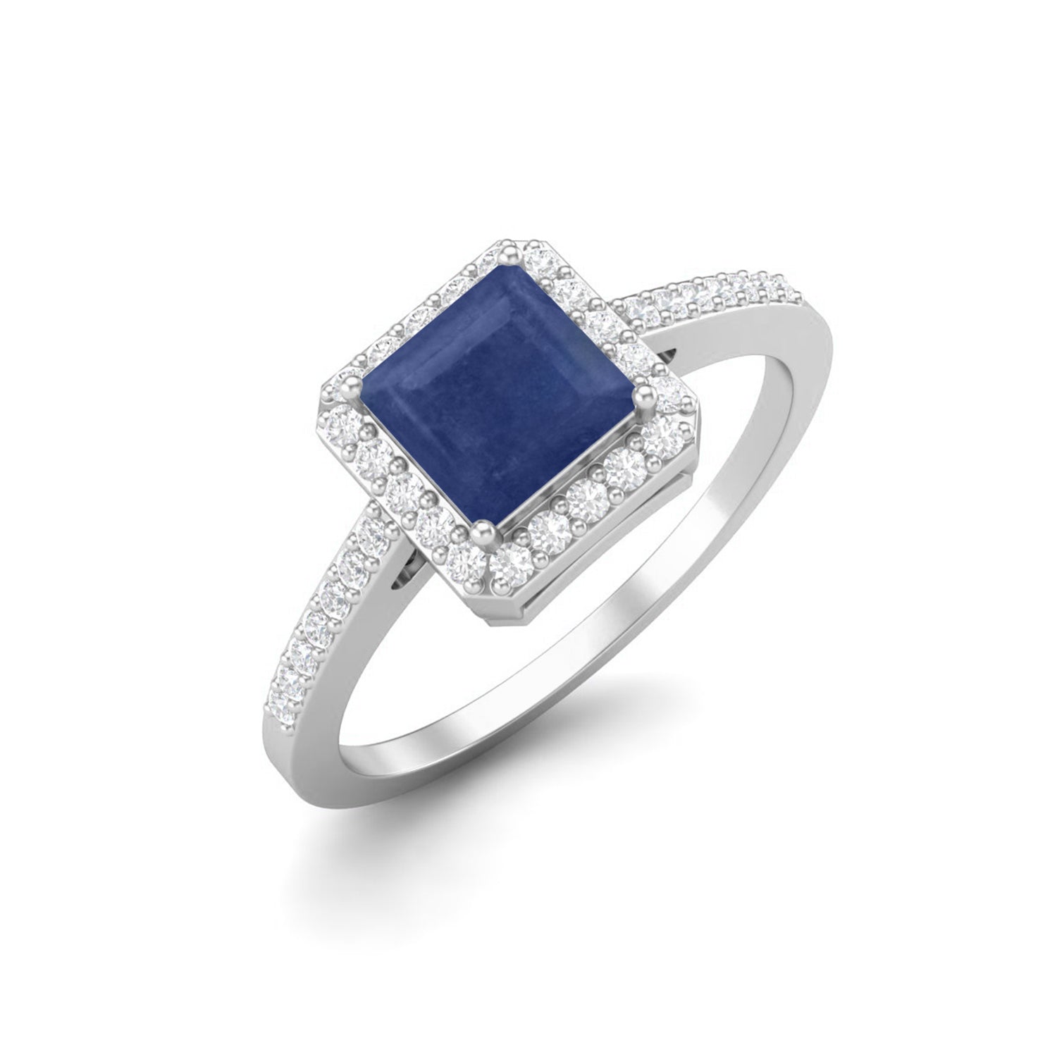 Blue Sapphire Classic Halo Band Ring – Sterling Silver