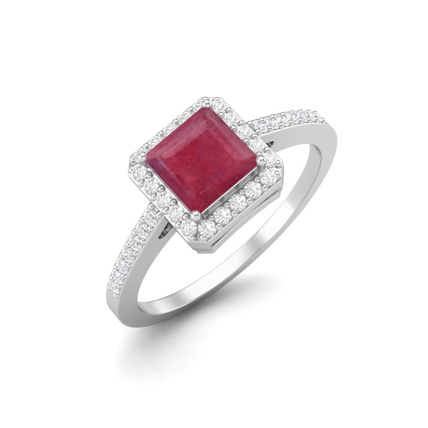 Ruby 1.30 Ct Square Solitaire with Accents Ring – 14K Yellow Gold