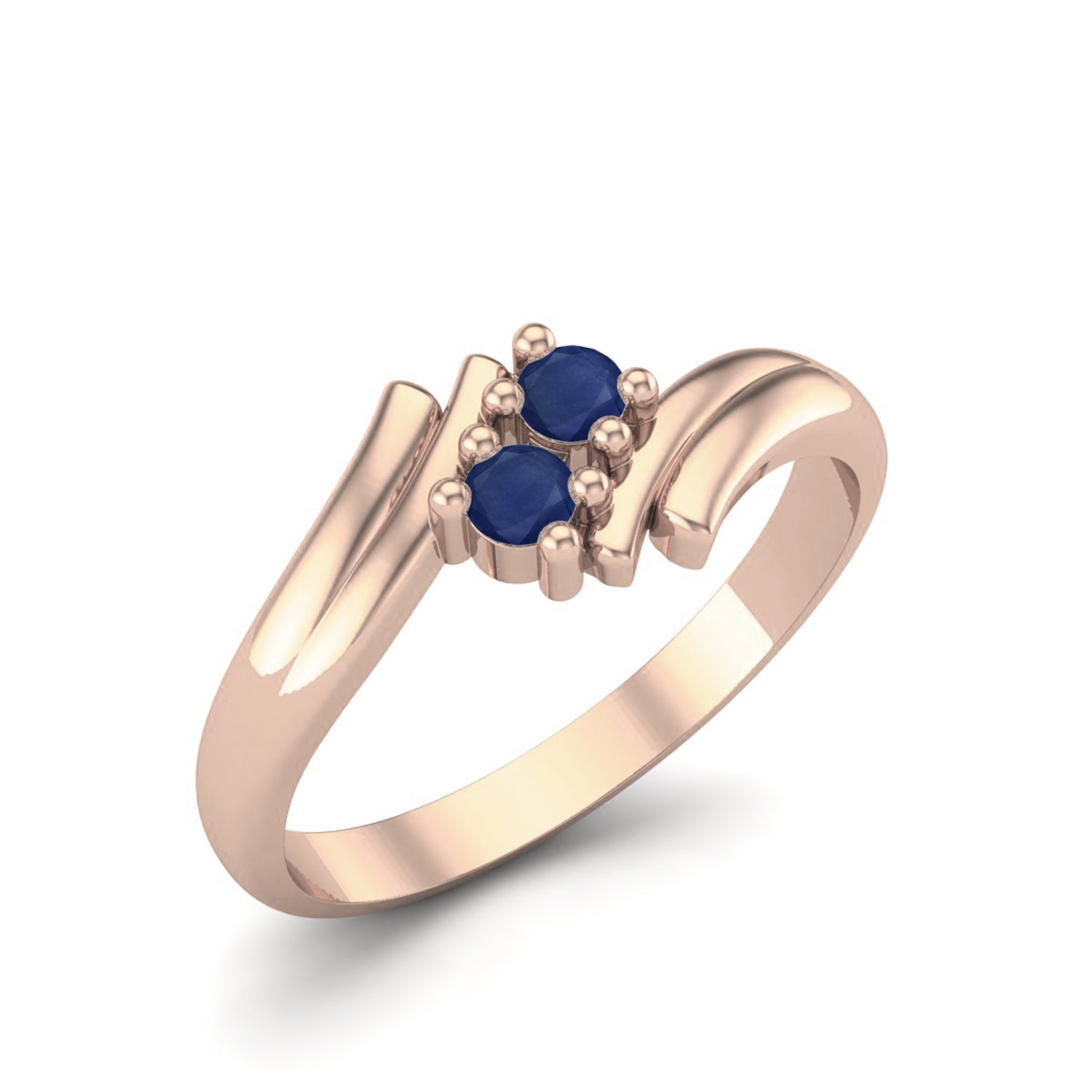 Blue Sapphire Twin Stone Open Band Ring – Sterling Silver