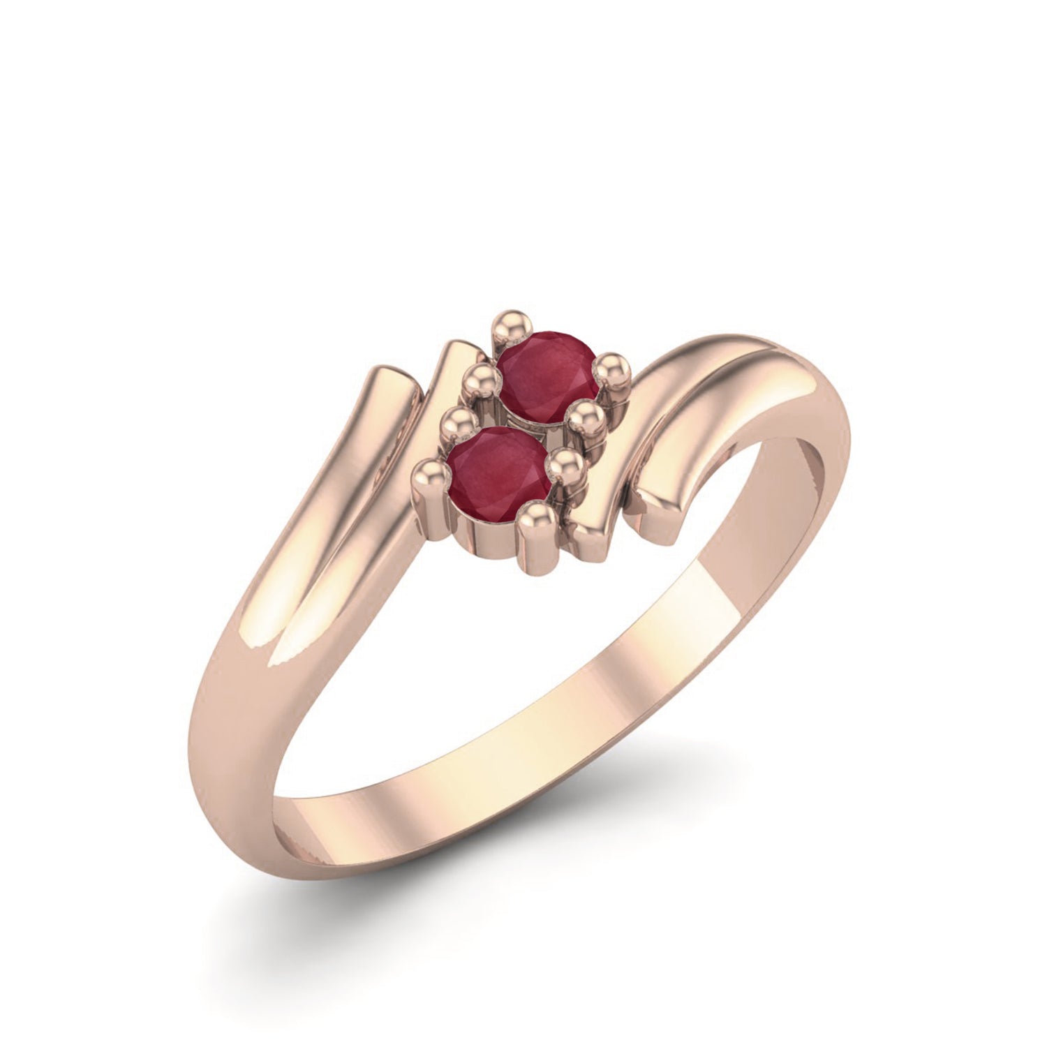 Ruby 0.20 Ct Twin Round Ring –  14K Yellow Gold