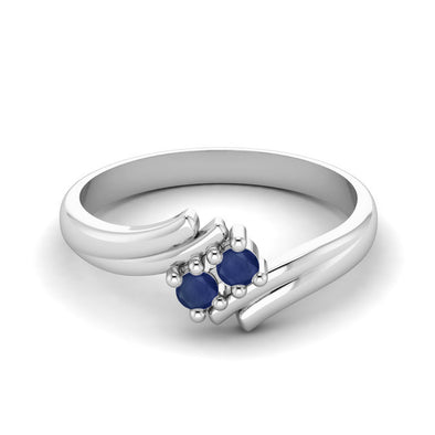 Round Blue Sapphire Gemstone Bypass 925 Sterling Silver Two Stone Wedding Ring For Women