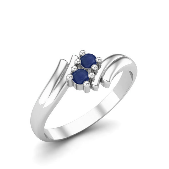 Round Blue Sapphire Gemstone Bypass 925 Sterling Silver Two Stone Wedding Ring For Women