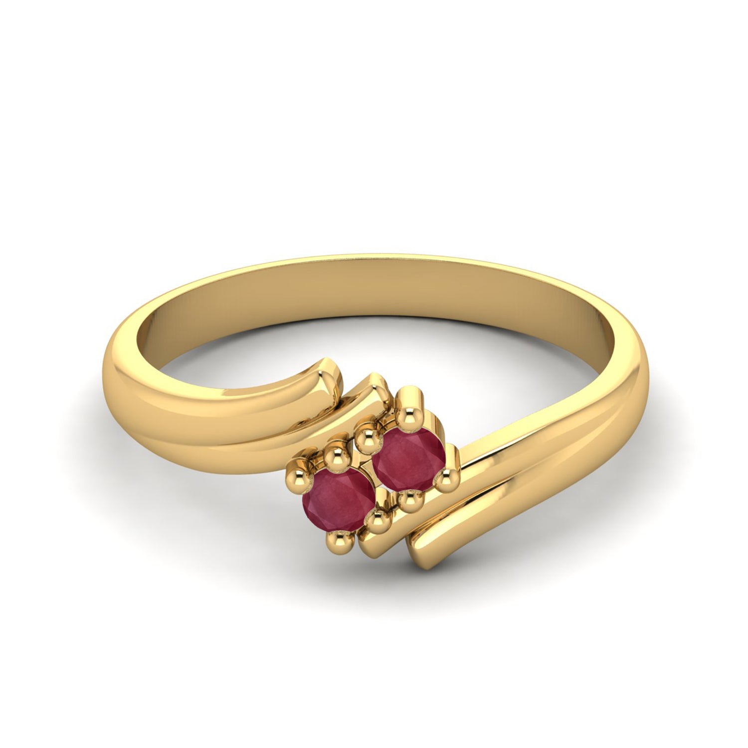 Ruby 0.20 Ct Twin Round Ring –  14K Yellow Gold