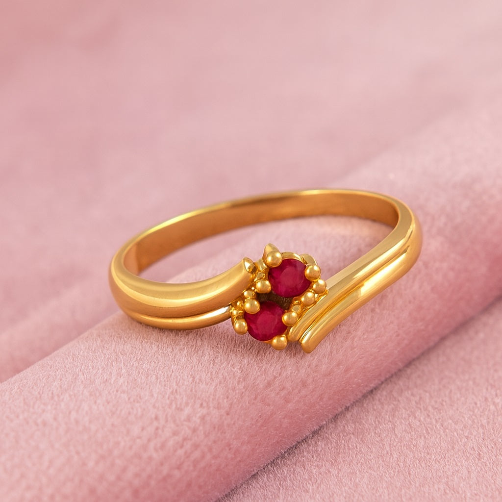 Ruby 0.20 Ct Twin Round Ring –  14K Yellow Gold