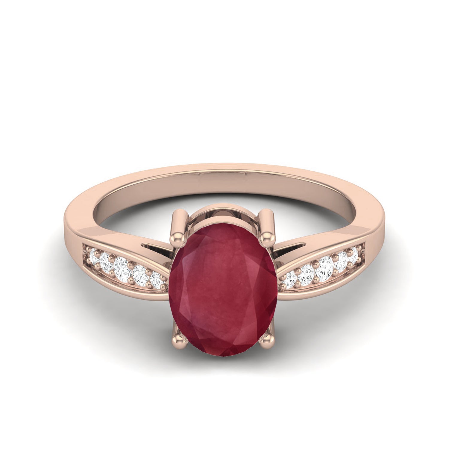 Ruby 1.50 Ct Oval Split Shoulder Accent Ring – 14K Yellow Gold
