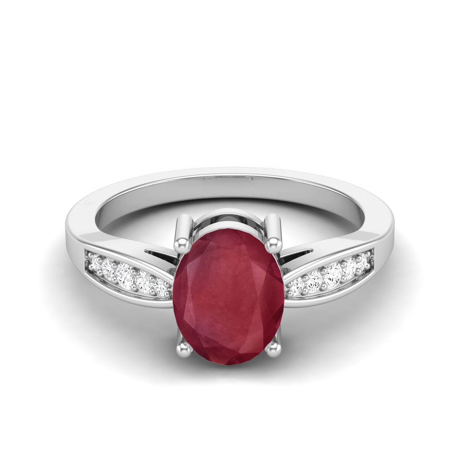Ruby 1.50 Ct Oval Split Shoulder Accent Ring – 14K Yellow Gold