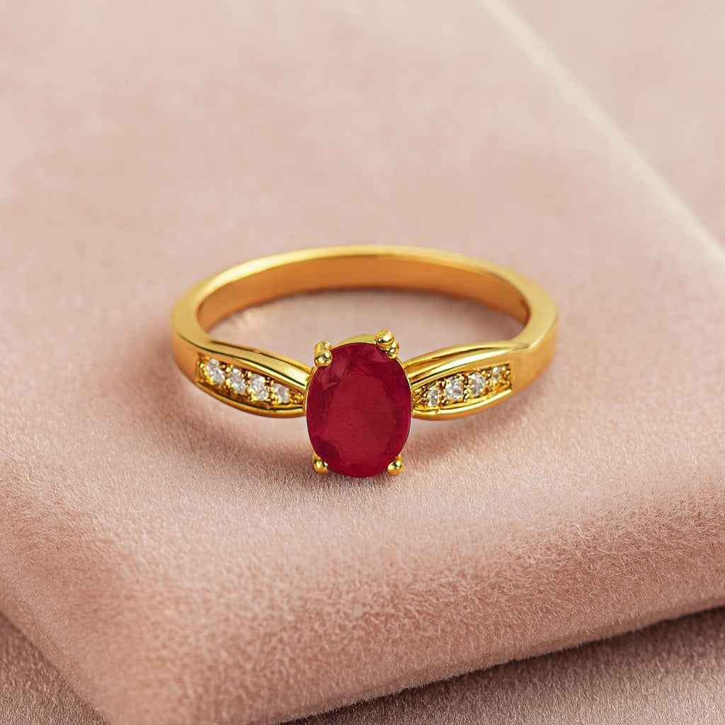 Ruby 1.50 Ct Oval Split Shoulder Accent Ring – 14K Yellow Gold