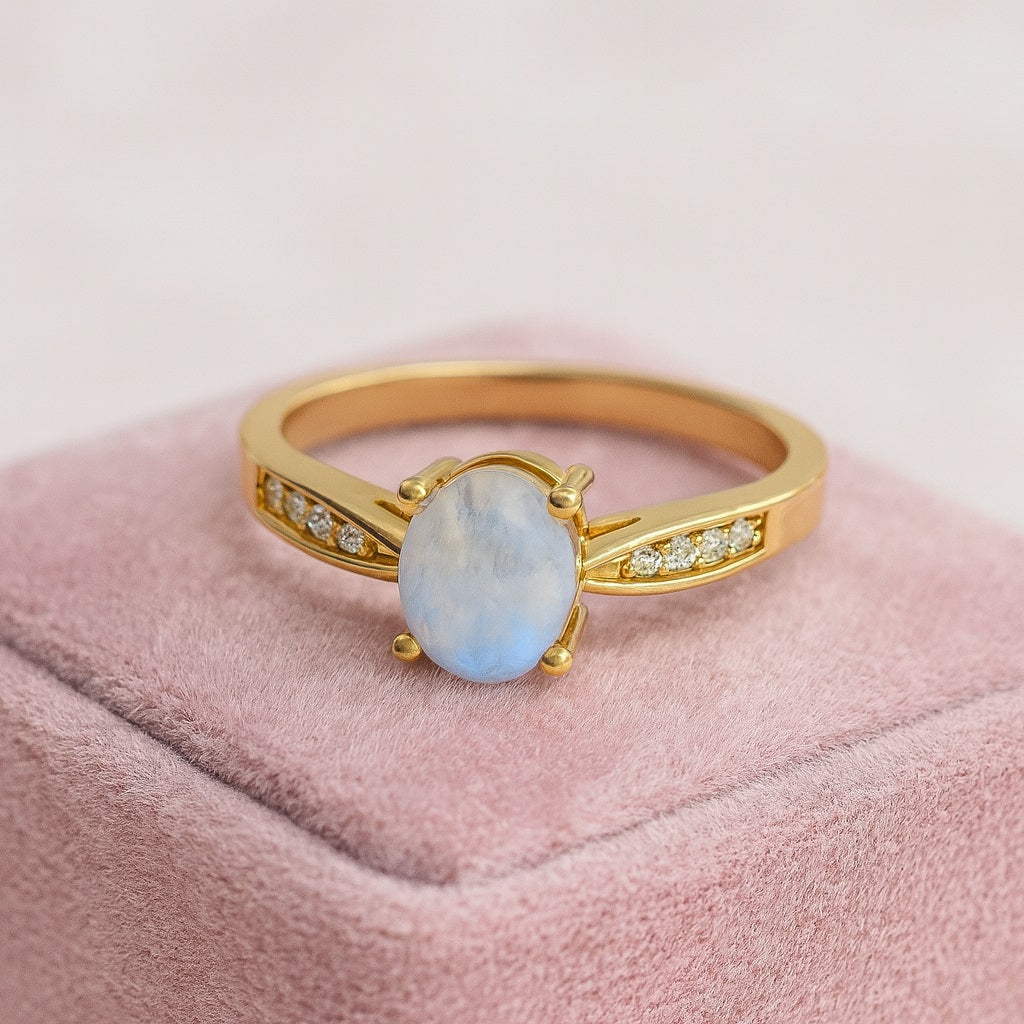 Moonstone Oval Solitaire Ring - Sterling Silver